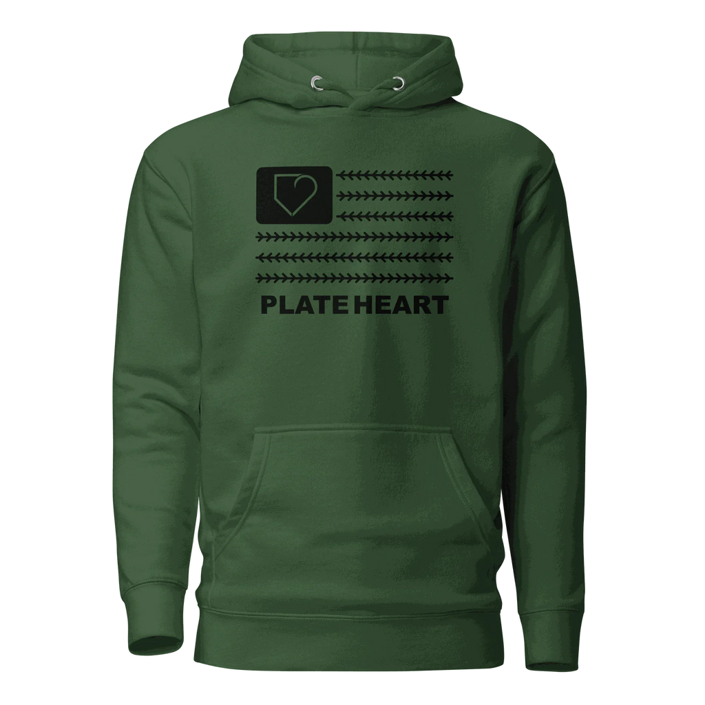 MEN HOODIE HEAVY BLEND PLATEHEART FLAG BLACK - PlateHeart