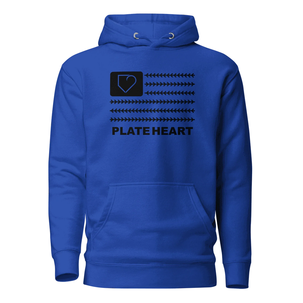 MEN HOODIE HEAVY BLEND PLATEHEART FLAG BLACK - PlateHeart