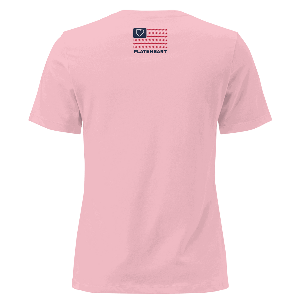 WOMEN RELAXED T-SHIRT FRONT LOGO BLUE AND RED PLATEHEART PINK BACK