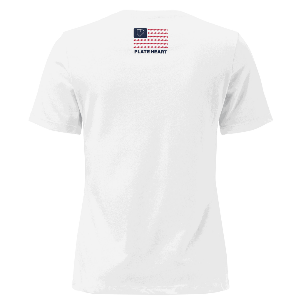 WOMEN RELAXED T-SHIRT FRONT LOGO BLUE AND RED PLATEHEART WHITE BACK