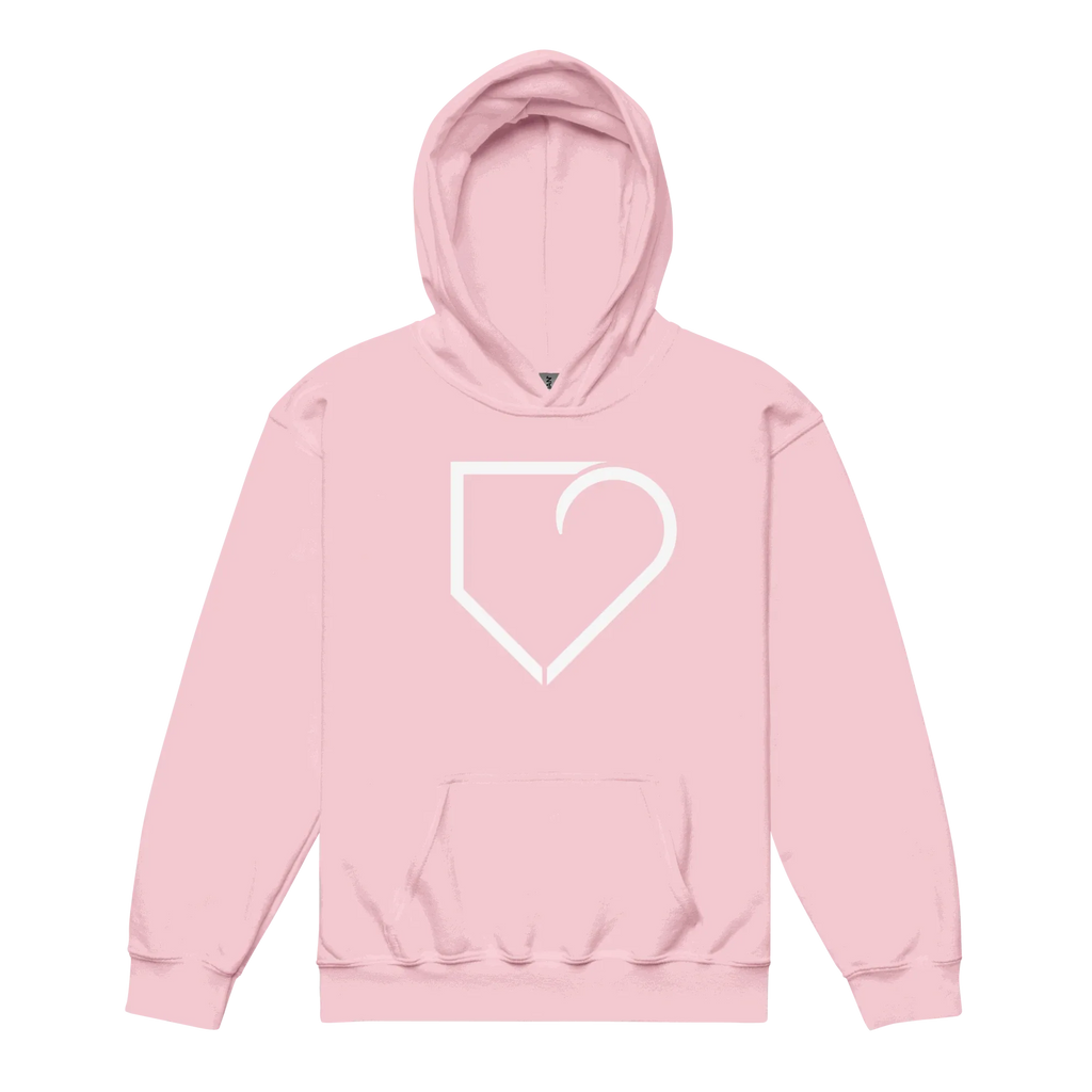 YOUTH HEAVY BLEND HOODIE FRONT LOGO WHITE PLATEHEART - PlateHeart