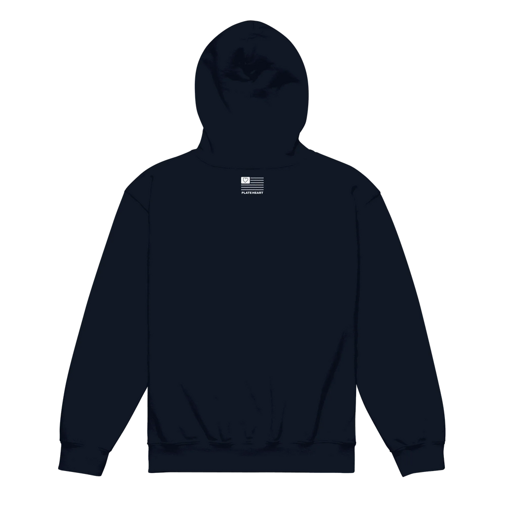 YOUTH HEAVY BLEND HOODIE FRONT LOGO WHITE PLATEHEART - PlateHeart