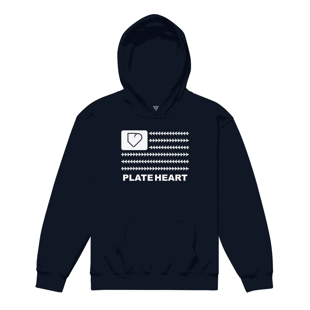 YOUTH HEAVY BLEND HOODIE PLATEHEART FLAG WHITE - PlateHeart