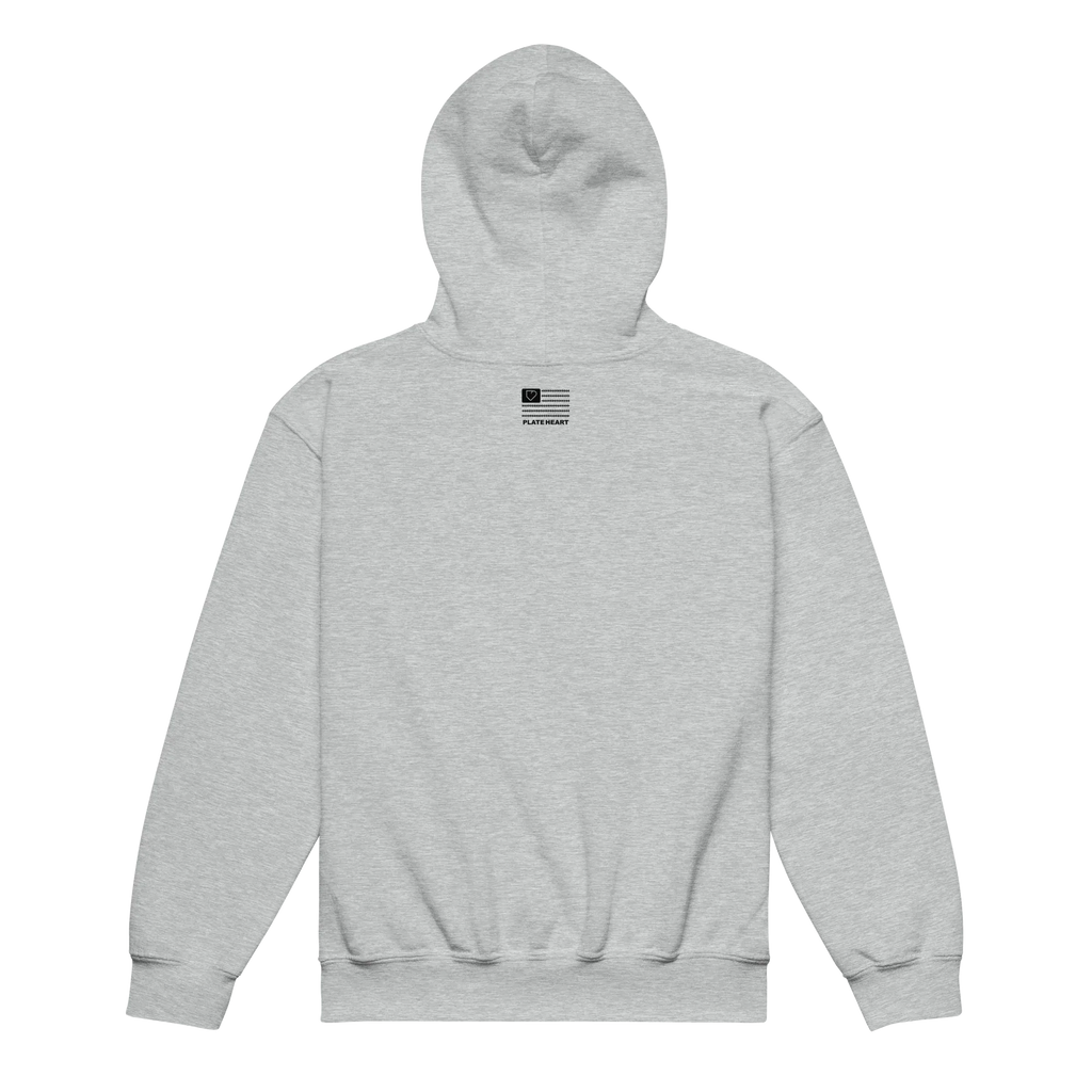 YOUTH HEAVY BLEND HOODIE FRONT LOGO BLACK PLATEHEART - PlateHeart