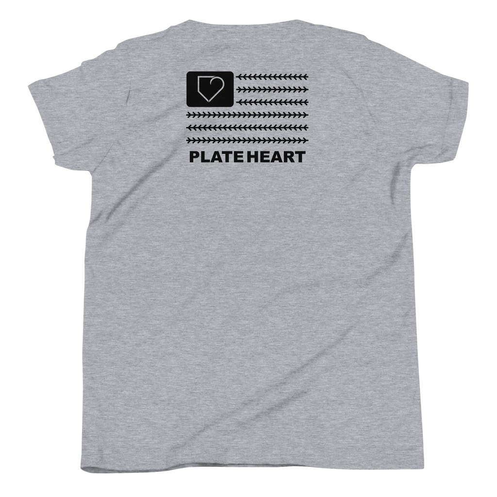 YOUTH SHORT SLEEVE T-SHIRT FRONT LOGO BLACK AND BACK PLATEHEART FLAG - PlateHeart
