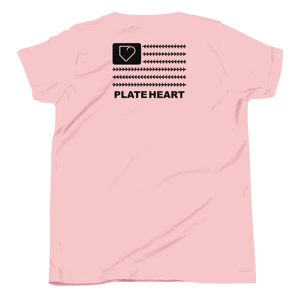 YOUTH SHORT SLEEVE T-SHIRT FRONT LOGO BLACK AND BACK PLATEHEART FLAG - PlateHeart