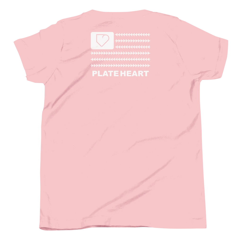 YOUTH SHORT SLEEVE WITH FRONT LOGO WHITE AND BACK PLATEHEART FLAG - PlateHeart