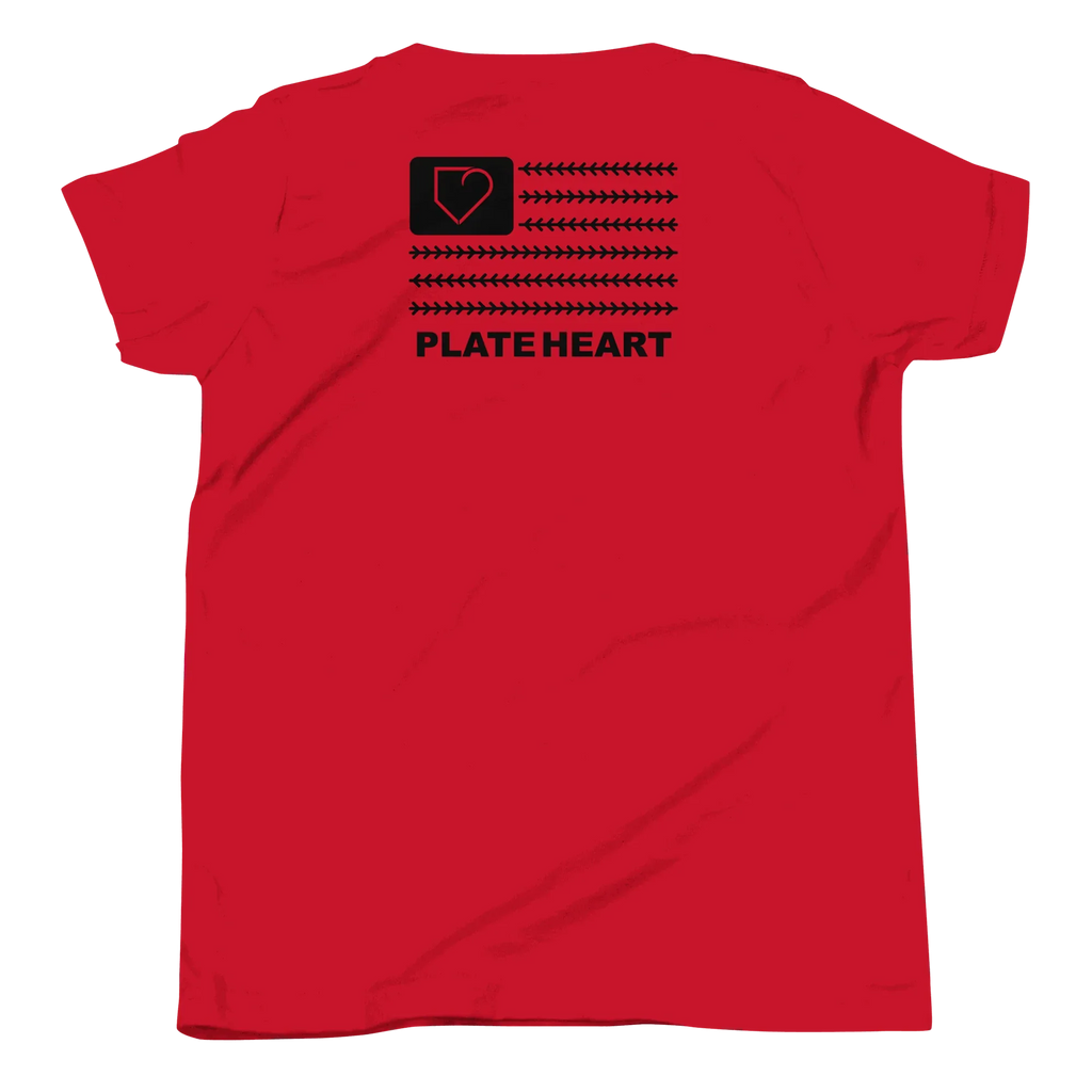 YOUTH SHORT SLEEVE T-SHIRT FRONT LOGO BLACK AND BACK PLATEHEART FLAG - PlateHeart