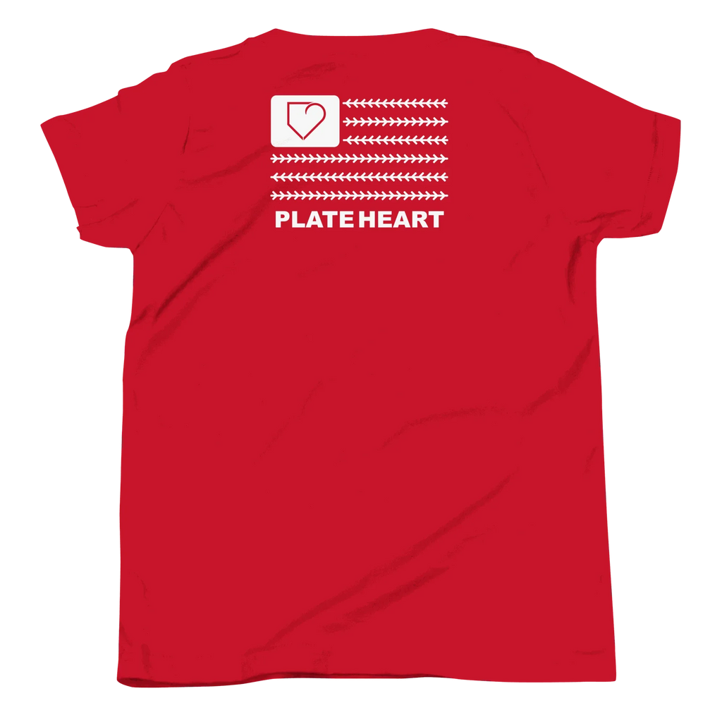 YOUTH SHORT SLEEVE WITH FRONT LOGO WHITE AND BACK PLATEHEART FLAG - PlateHeart