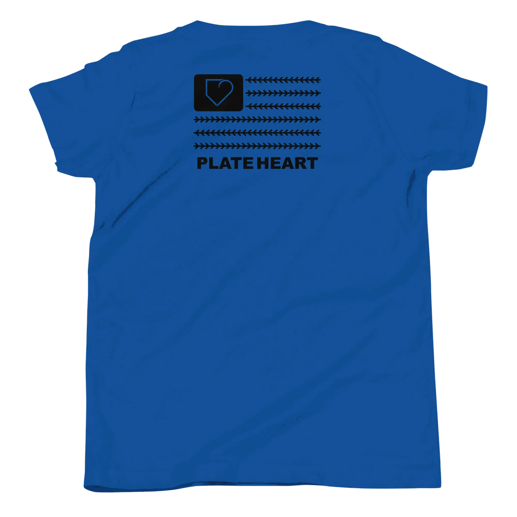 YOUTH SHORT SLEEVE T-SHIRT FRONT LOGO BLACK AND BACK PLATEHEART FLAG - PlateHeart