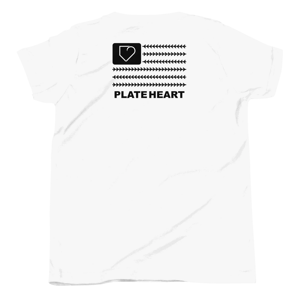 YOUTH SHORT SLEEVE T-SHIRT FRONT LOGO BLACK AND BACK PLATEHEART FLAG - PlateHeart