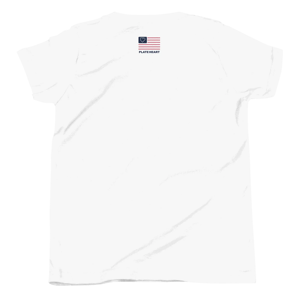 YOUTH SHORT SLEEVE T-SHIRT FRONT LOGO BLUE AND RED PLATEHEART - PlateHeart